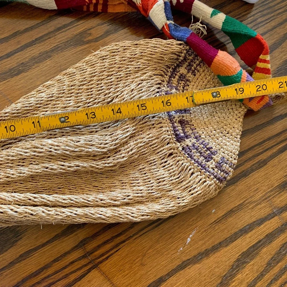 Vintage Hand Woven Sisal Net Backpack Bag Multicolor Woven Straps Boho